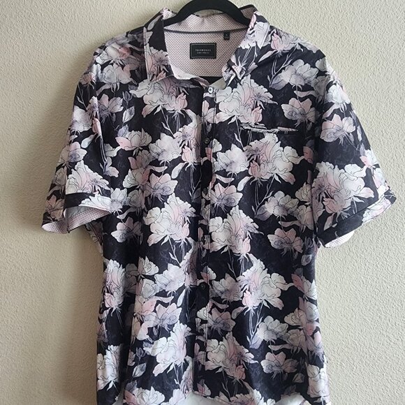 7 Diamonds Mens Hawaiian Button Up Shirt Kahuna Sunset 4 Way Stretch Black XL - Picture 1 of 8